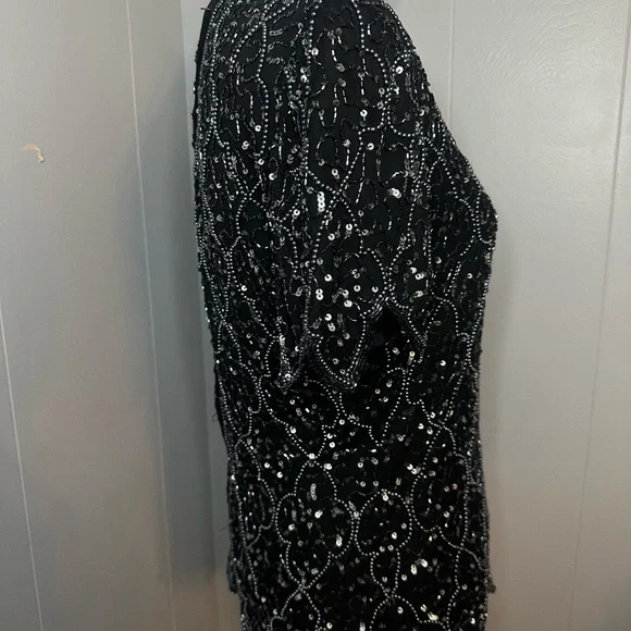 Vintage Papell Boutique Black Silk Beaded Sequin Evening Top | M - Picture 3 of 5